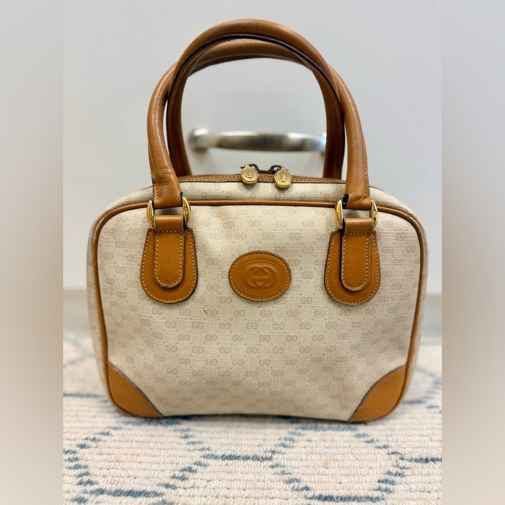 GUCCI Vintage 80’s Brown GG Monogram Signature Micro Supreme Top Handle Handbag